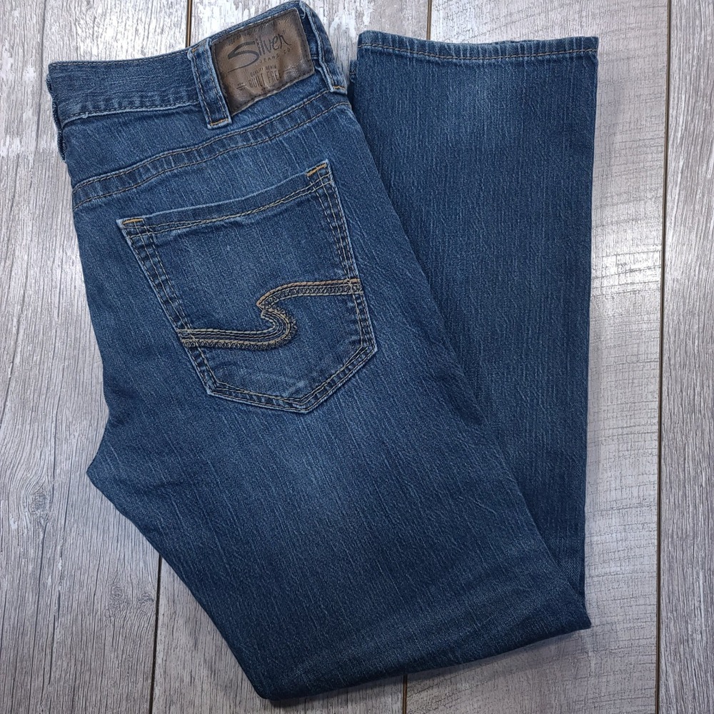 Silver Jeans Eddie Mens Size 36x34 Blue Relaxed Tapered Leg Dark Denim Pants